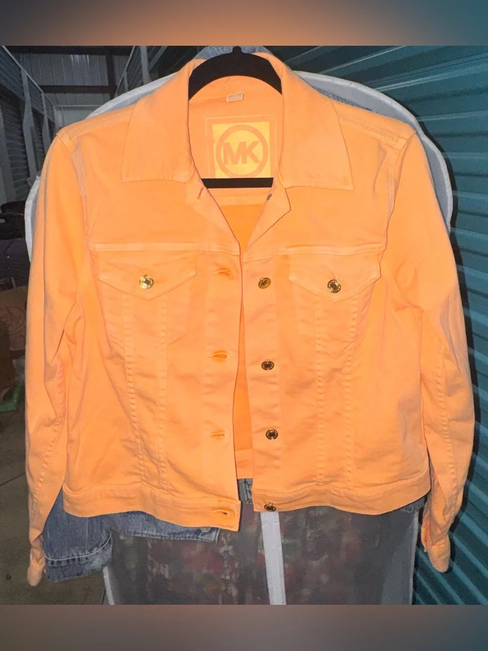 Michael Kors Bright Orange Denim Jacket with Gold Buttons